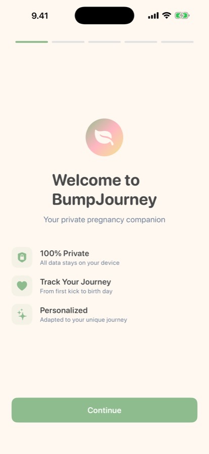 Bump Journey -sovelluksen n&auml;kym&auml;: raskausviikot